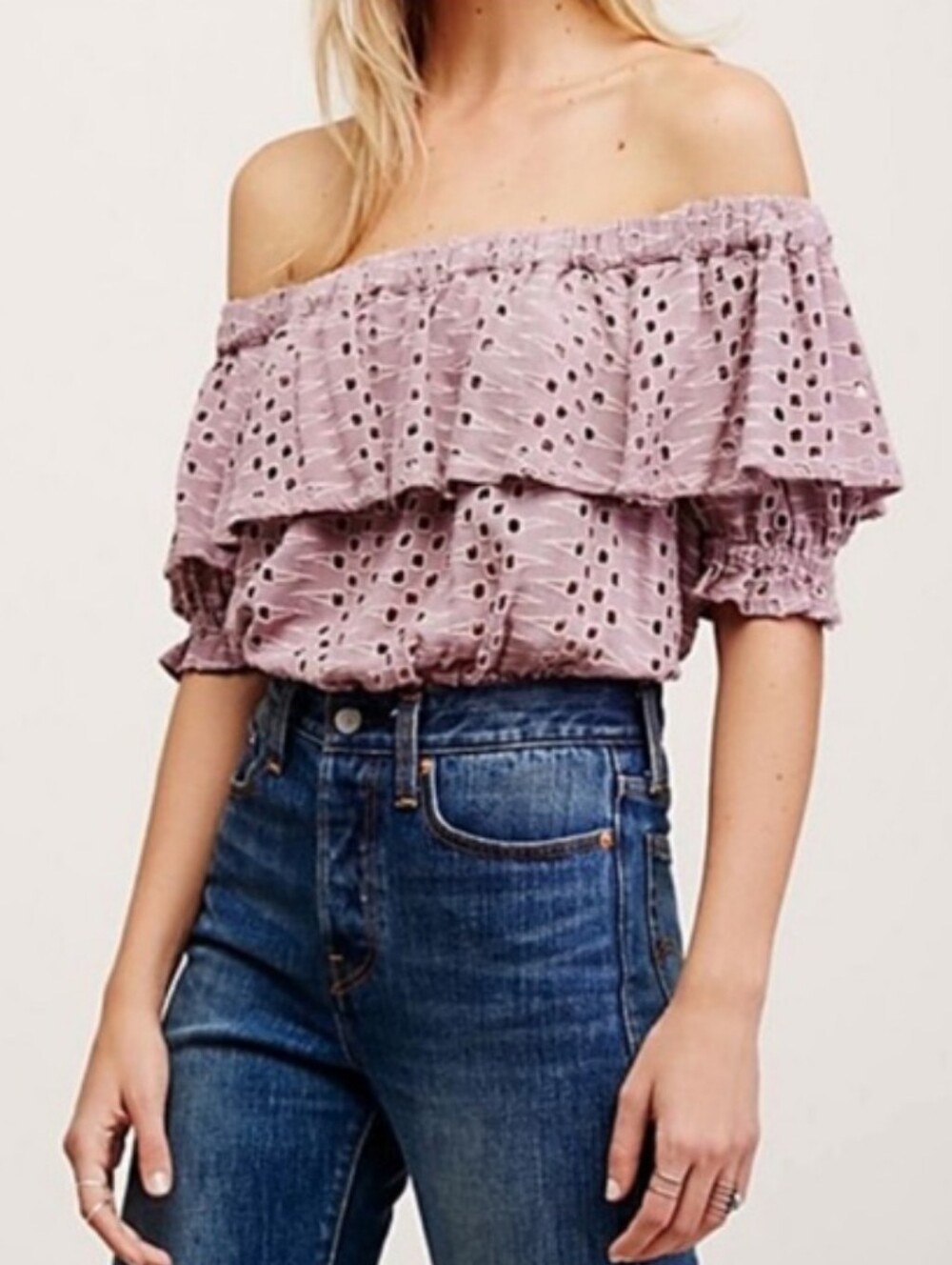 Free People That Girl Off The Shoulder Eyelet Crop Top Mauve XS